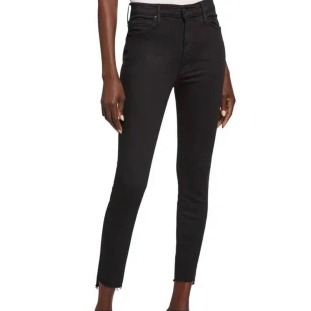 MOTHER Jeans 25 Stunner Zip Ankle Step Fray Black Pants Slim Stretch Distressed